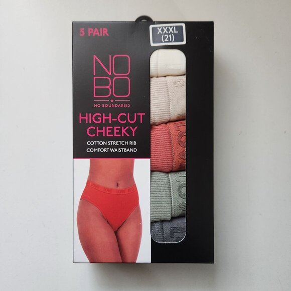 No Boundaries High-Cut Cheeky Cotton Stretch Rib Panties 5-Pack XXXL Comfort Wai - Picture 1 of 6